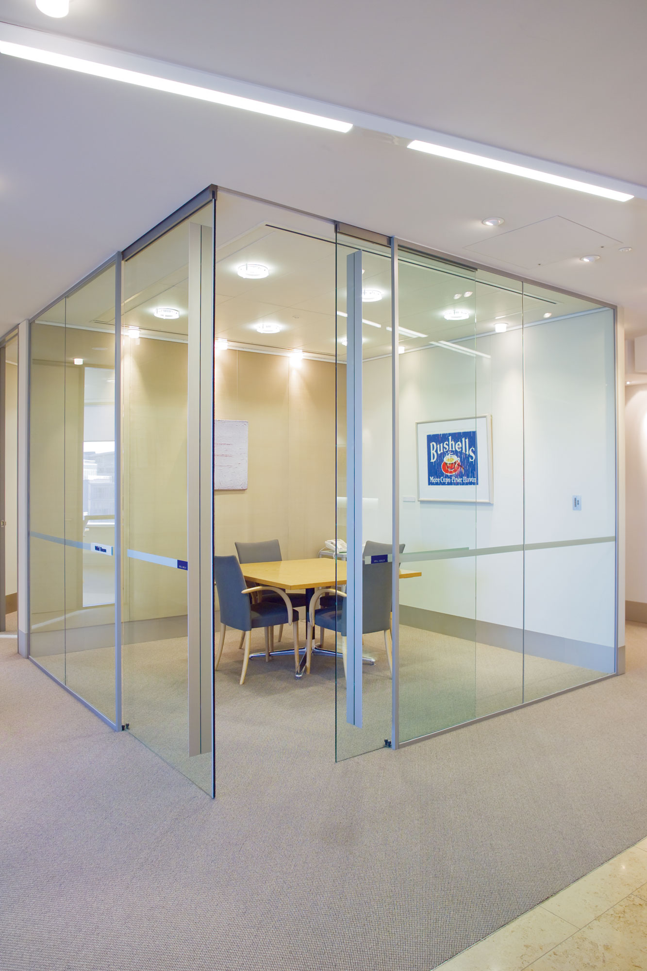 Partition track with frameless glass doors